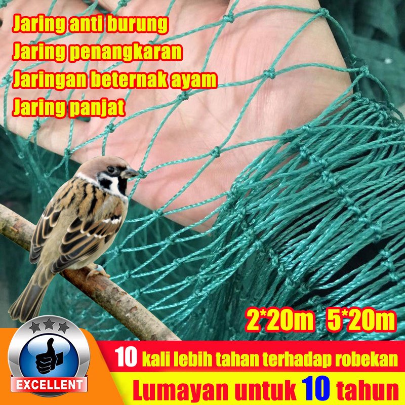 Ketahanan sobek meningkat 10 kali lipat Jaring anti burung 2x20m/5x20m tersedia selama 10 tahun Jari