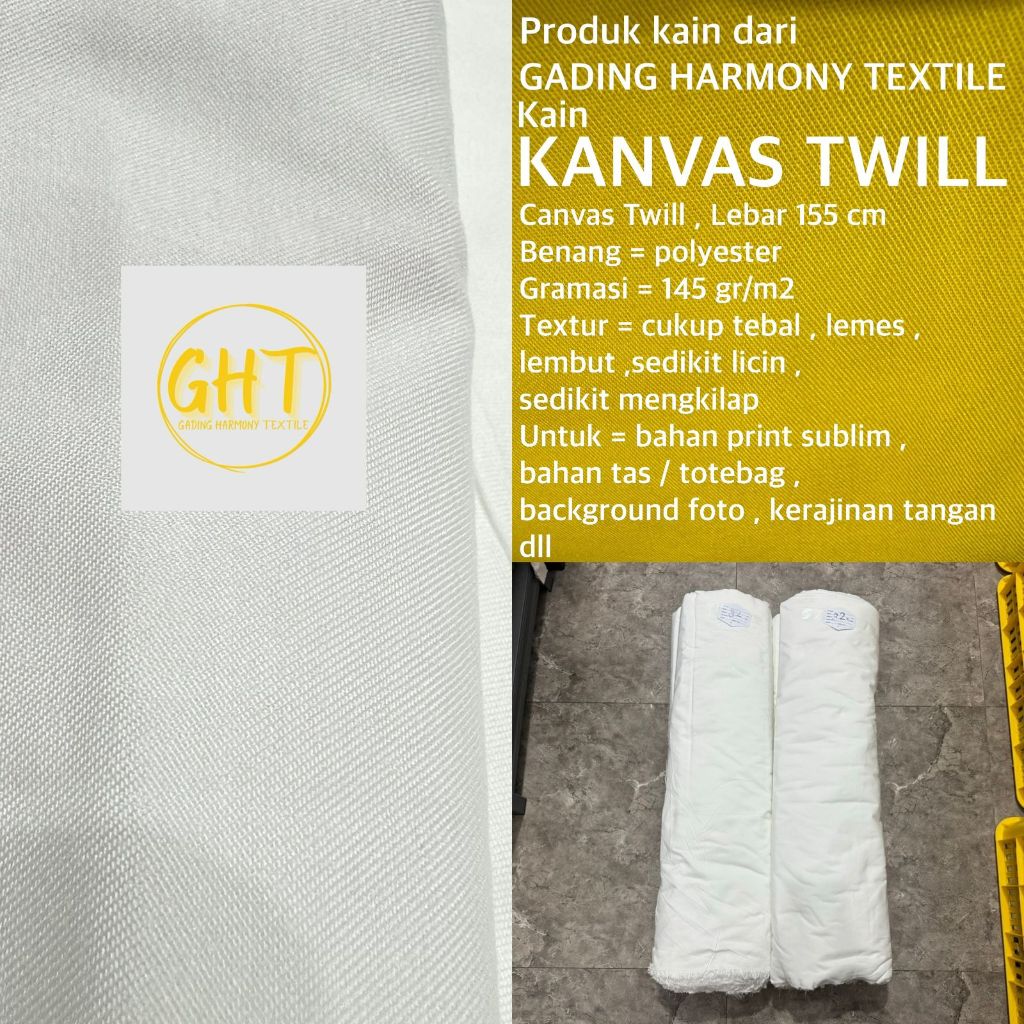 (per 1 roll ) kain KANVAS TWILL cap TEROMPET lebar 155 cm polyester canvas blacu belacu blako greige