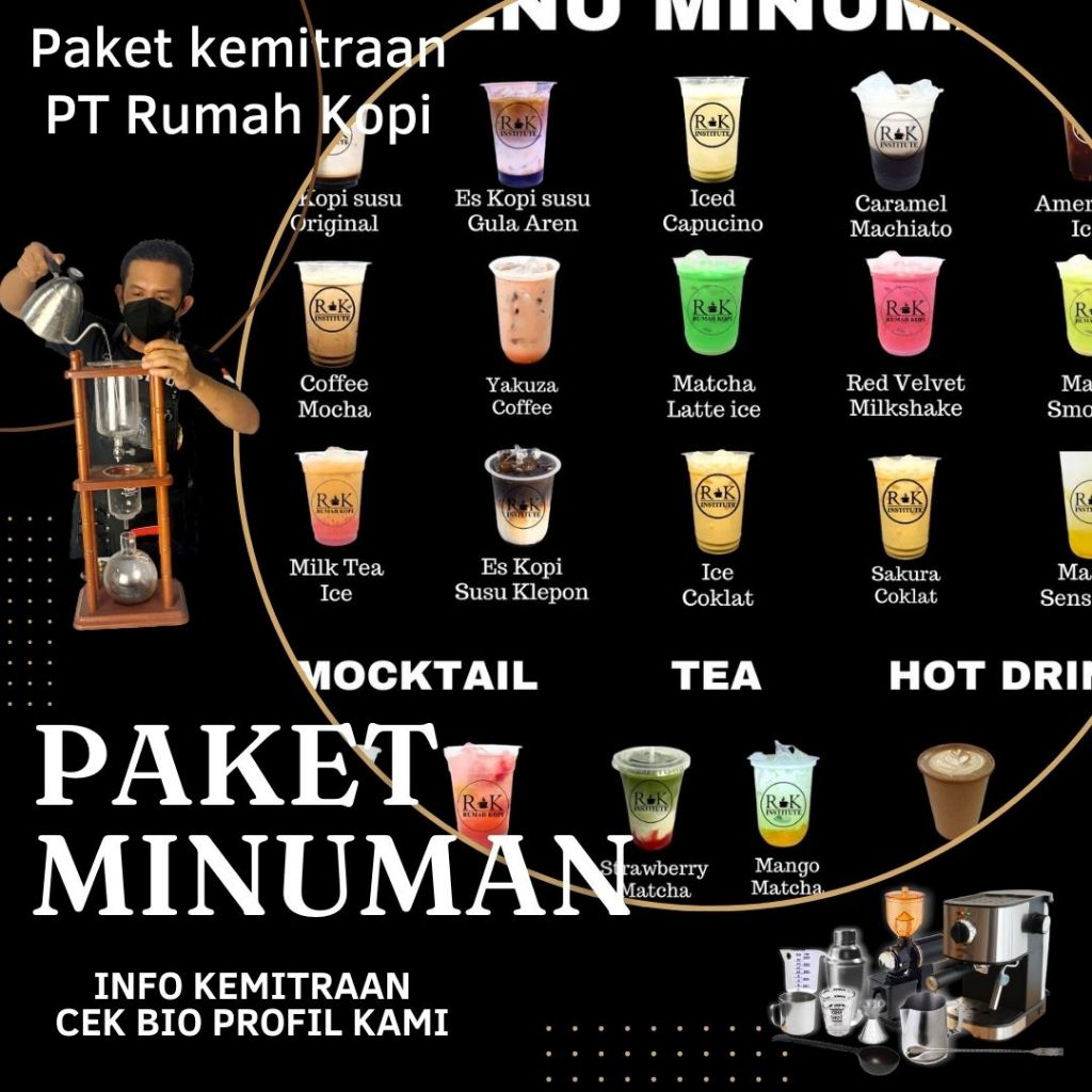 

Paket Minuman Lengkap Kemitraan Rumah Kopi Paket Usaha Langsung Training