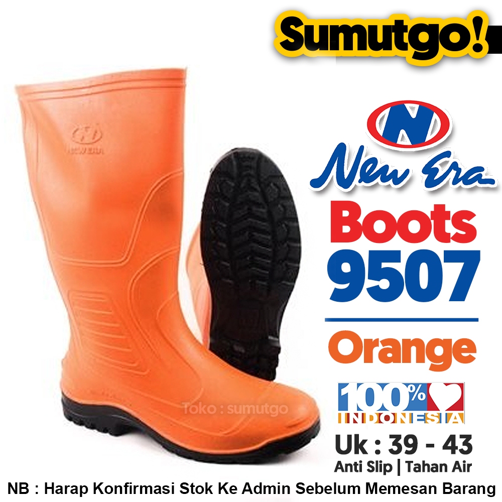 NEW ERA 9507 Sepatu Boot Karet PVC Orange Tinggi / Newera Sepatu Boots Hujan Anti Air Waterproof Ker