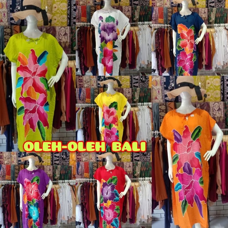 DASTER LUKIS BALI MOTIF BUNGA DRESS LUKIS BALI JUMBO KAFTAN LUKIS BALI BAHAN ADEM