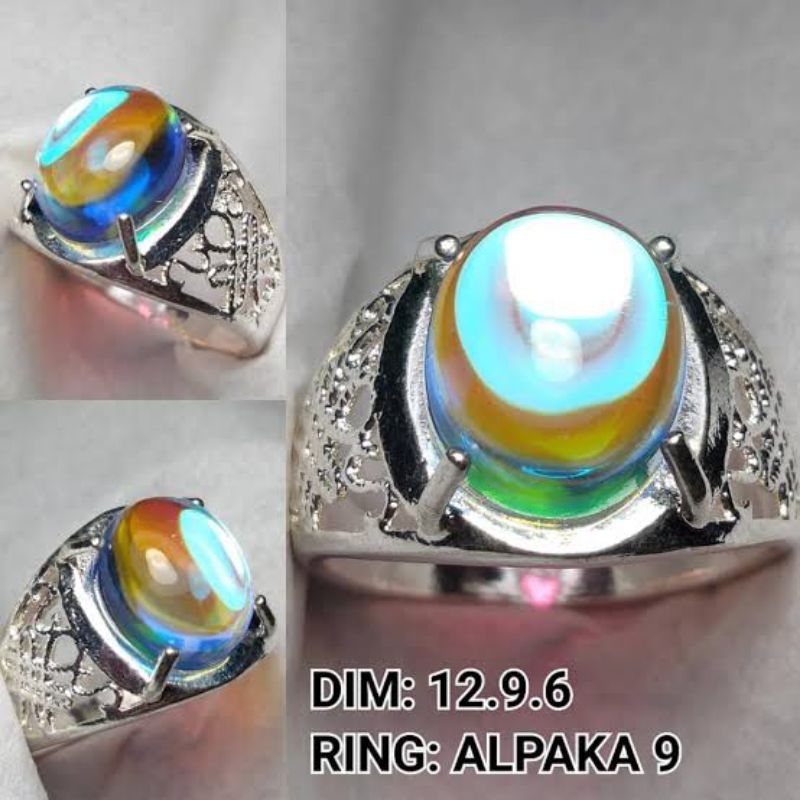 Cincin batu akik kalimaya india pelangi model Oval