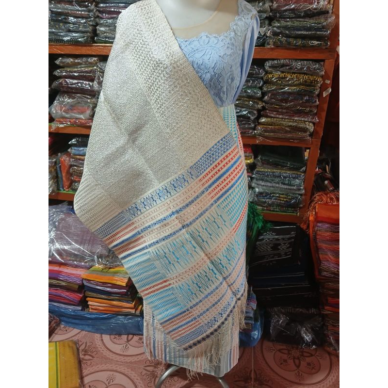 SONGKET TUMTUMAN PURADA KOREA SIRAT KRISTAL  MANDAR SONGKET SILVER KILAT KEPALA BIRU TENUN TANGAN TA