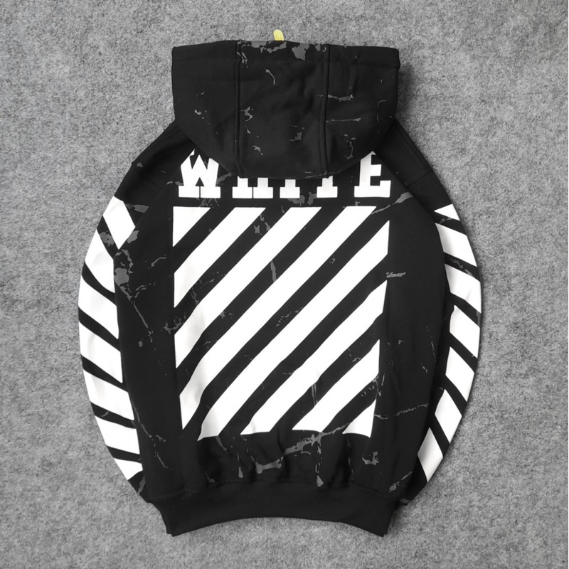 SWEATER HOODIE OFFWHITE MARBLE HAND STRIPPING FULL TAG LABEL