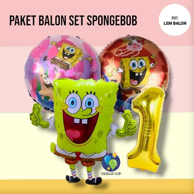 Paket Dekorasi Ulang Tahun Balon Foil Spongebob / Paket Balon Angka Spongebob Ulang Tahun