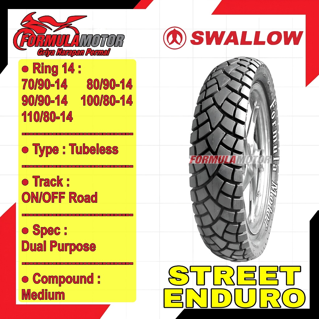 Swallow Street Enduro Ring 14 Tubeless All Size (Dual Purpose) Ban Motor Matic Tubles SB117 SB-117 (