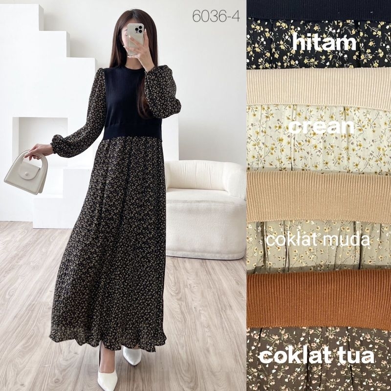 (COD) GAMIS BKK PLISKET KOMBINASI RAJUT