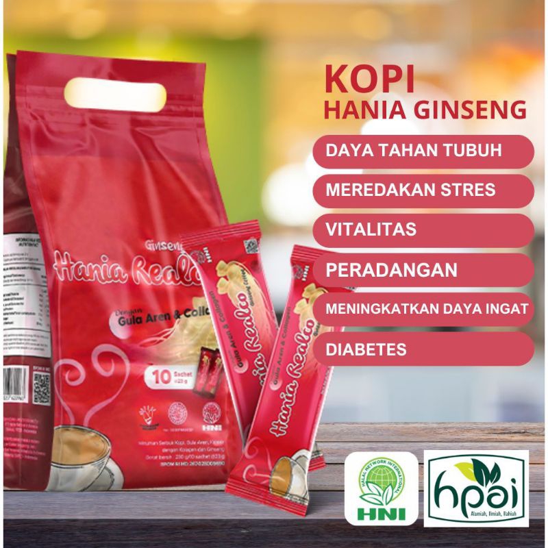 

Tazakka Herba Health | Hania Realco Ginseng Coffee HNI-HPAI • Kopi Gingseng + Kolagen Terbaik