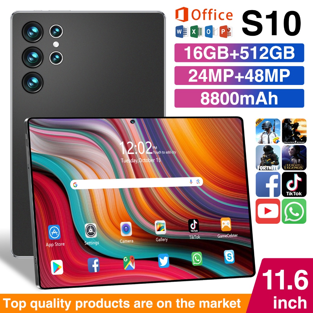 【Bisa COD】Tablet PC Asli Baru Tab S10 16GB + 512GB Tablet Android 11.6inch Layar Full Screen Layar B