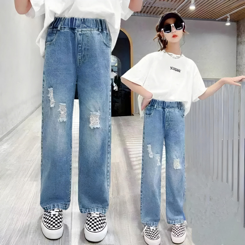 Celana Jeans Anak Kids Denim Grils Kulot Anak Remaja Perempuan Usia 6-14 Tahun