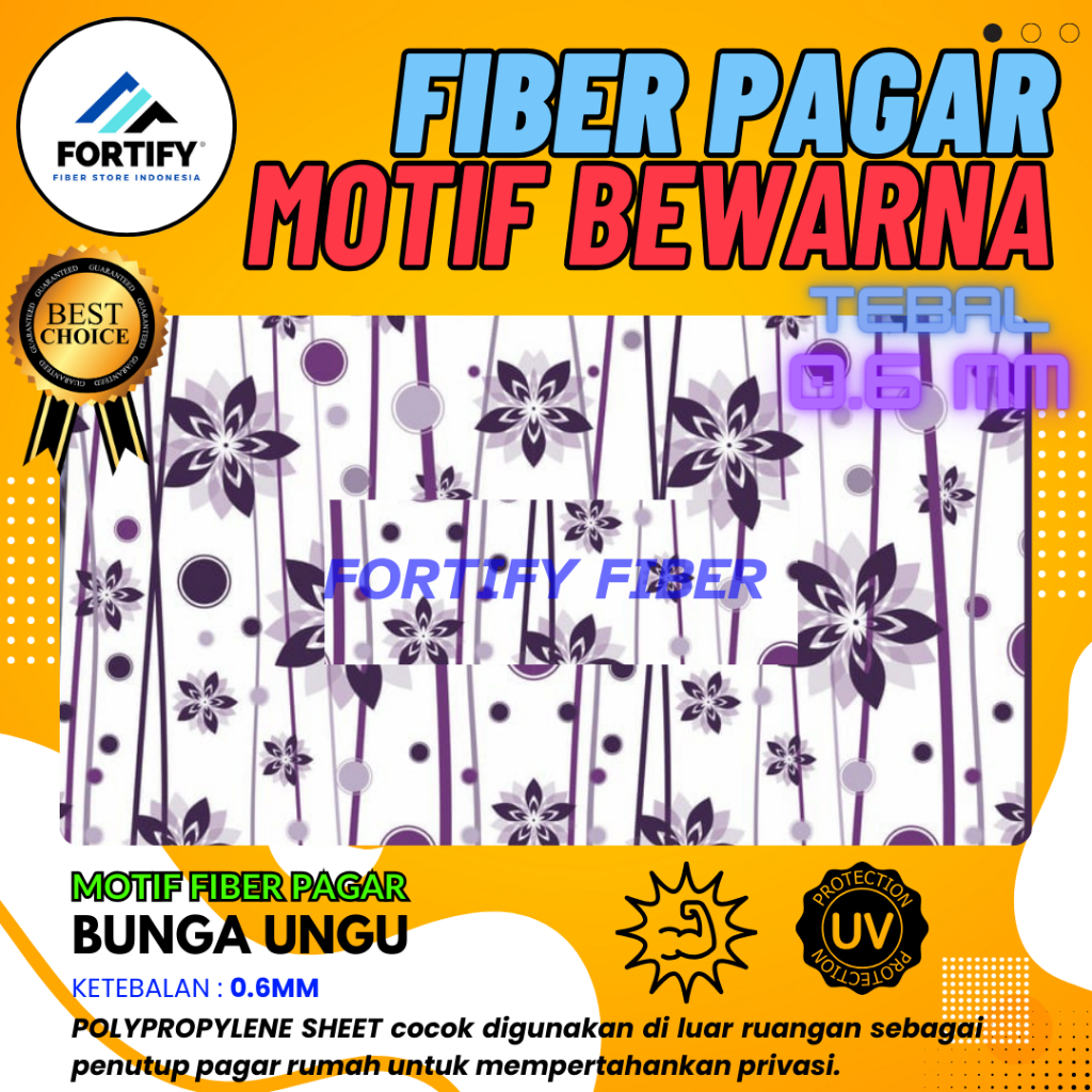 Fiber Plastik Penutup Pagar Rumah Motif BUNGA UNGU FLORAL