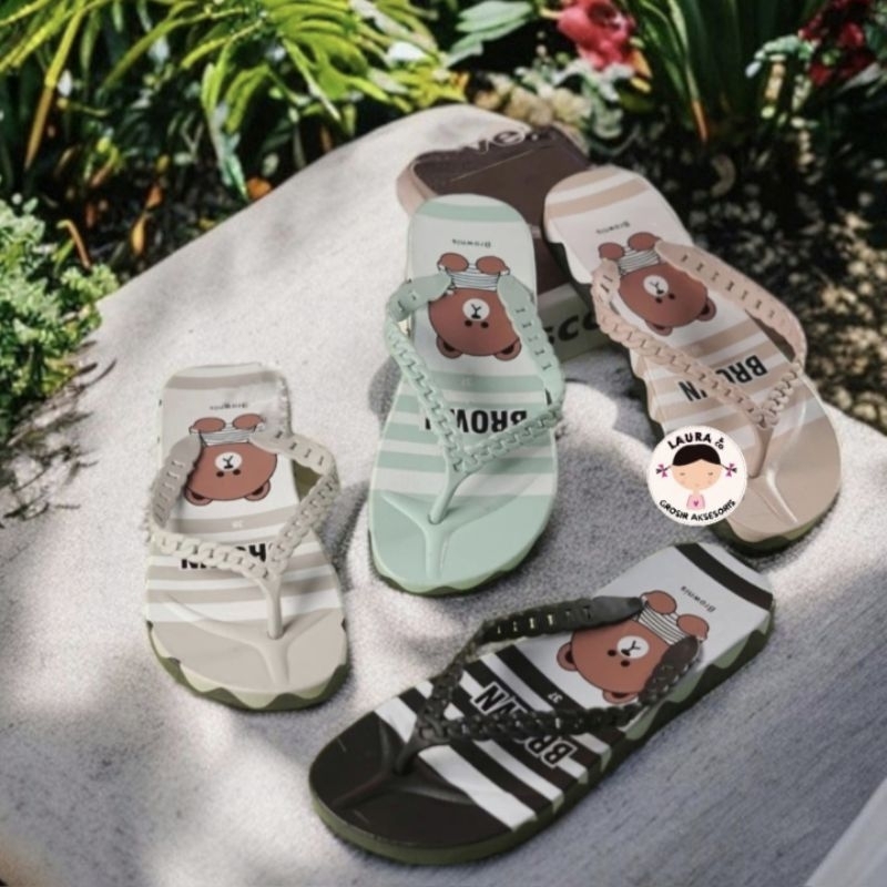 Sandal Japit Boloni Brown Dewasa Grosir Lusinan