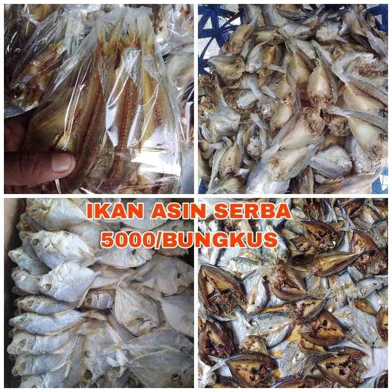 

ikan asin serba 5000/bungkus ( 250 gram), campur paling murah