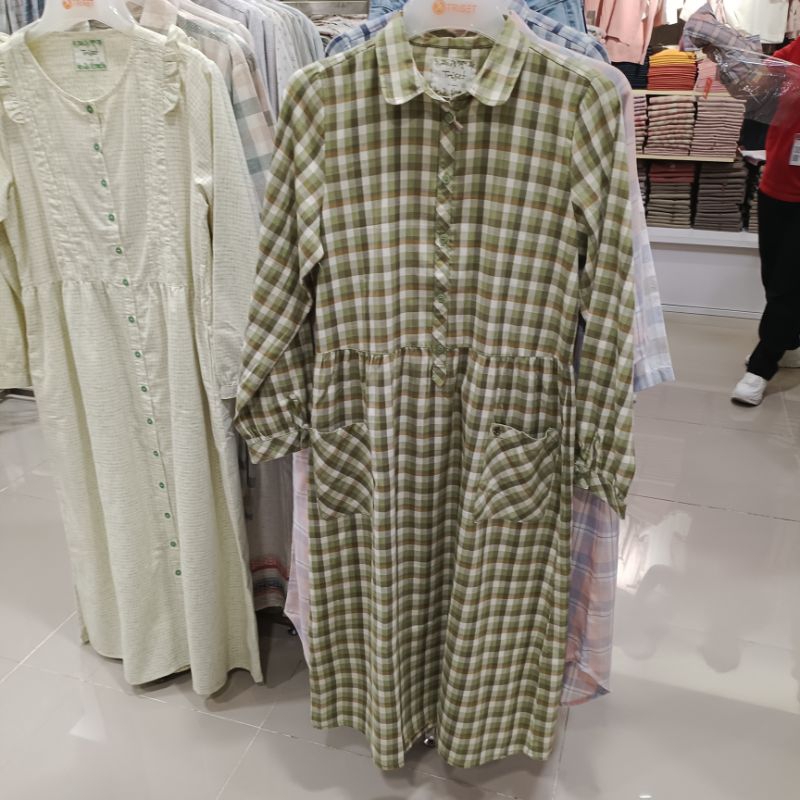 dress tunik wanita TRISET hijau kotak