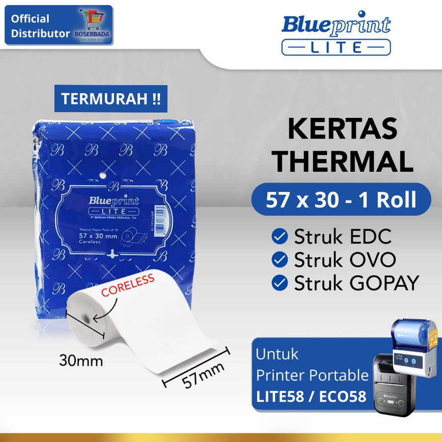 

kertas thermal printer BLUEPRINT LITE Kertas Struk Thermal Paper 57x30 mm