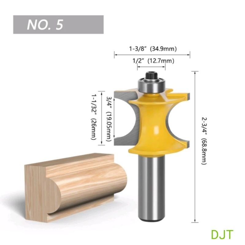 Mata Profil Router Molding Bullnose Setengah Lingkaran Shank 1/22