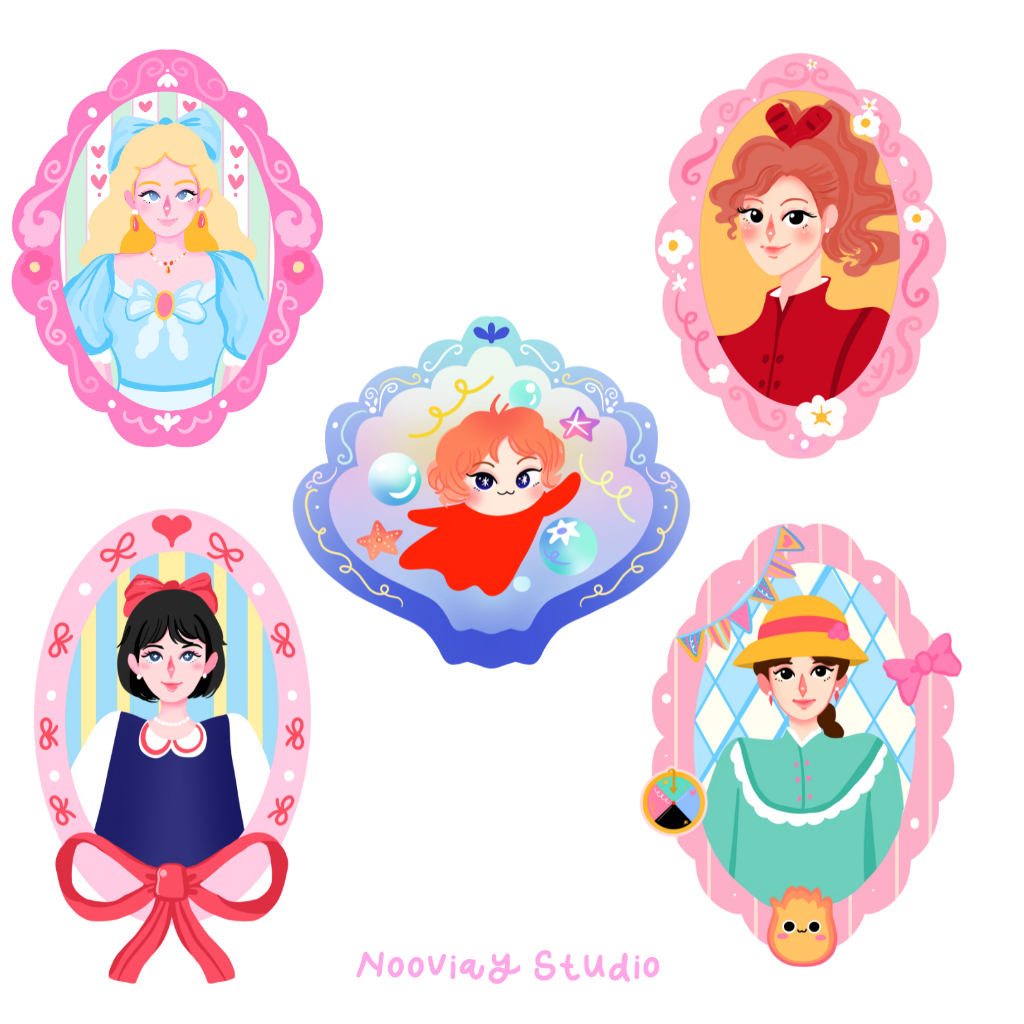 

Ghibli Girls Glossy Single Sticker - Howl Moving Castle - Ponyo - Marnie - Arietty - Kiki Delivery Service - Naoko The wind Rises