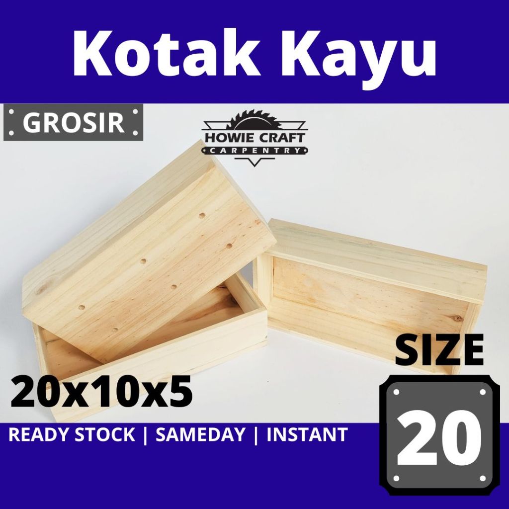 HOWIE KOTAK KAYU BOX STORAGE POT KAYU SIZE 20 PANJANG