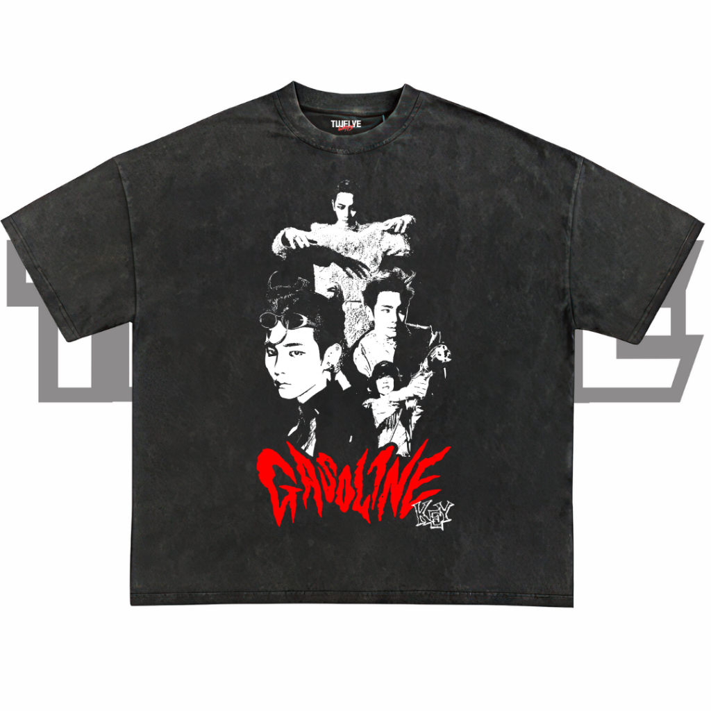 GASOLINE KEY Oversize T-Shirt | Wash Hitam | Kaos KEY Aesthetic | Atasan Pria Wanita | Baju Cowo Cew
