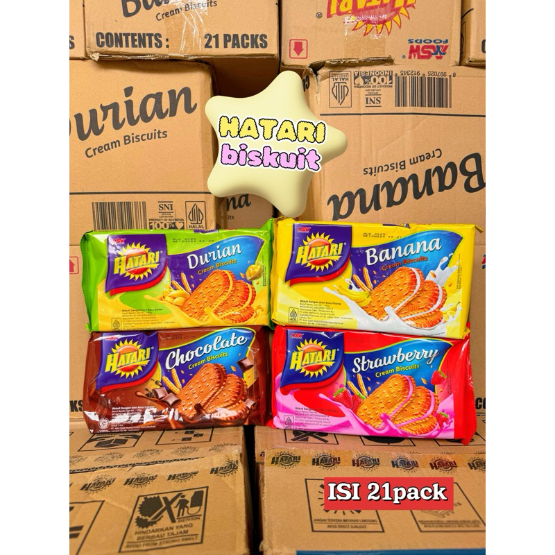 

HATARI CREAM BISCUITS DURIAN / COKLAT / BANANA / STRAWBERRY 200gr