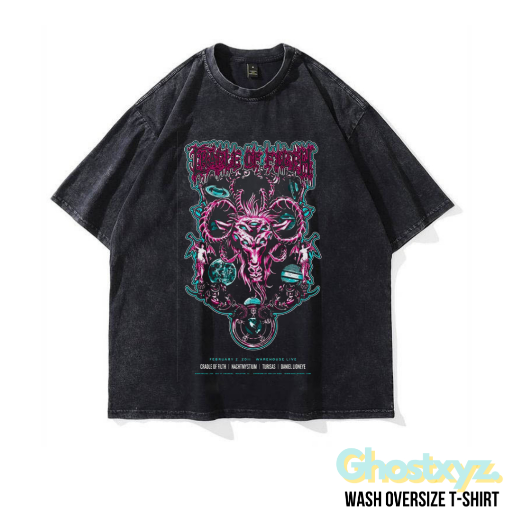 Ghostxyz T-Shirt Cradle Of Filth Goat Wash Oversize Vintage Tee Baju Kaos