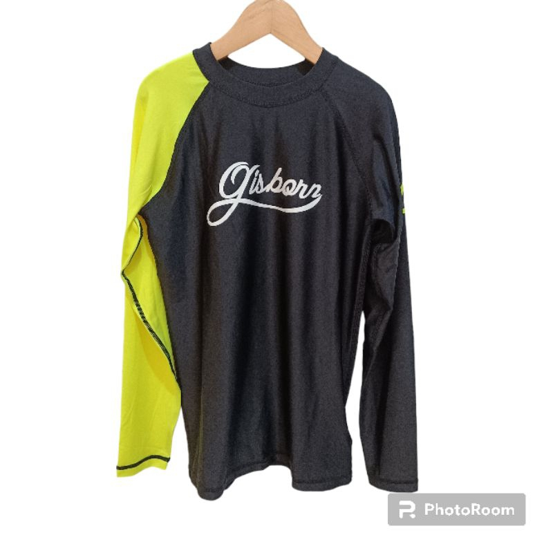 Kaos renang anak lengan panjang hitam hijau stabilo