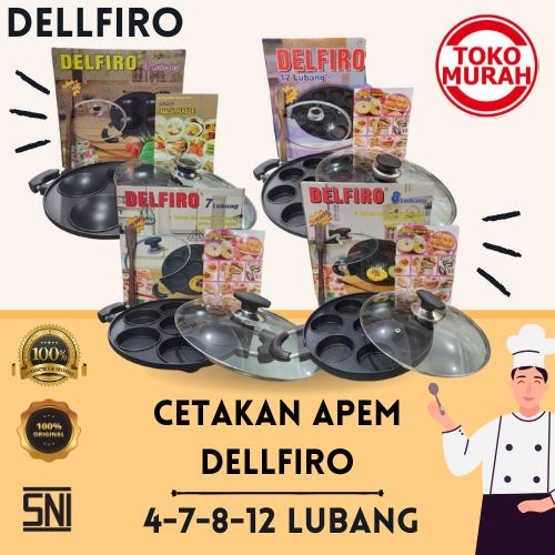 Cetakan Kue Apem/Martabak Mini/Dorayaki/Takoyaki 4/7/8/12 Lubang Datar  DELFIRO Anti Lengket