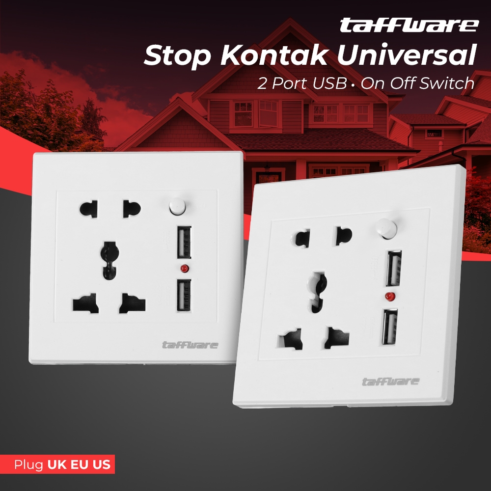 Taffware Stop Kontak Universal UK EU US 2 Port USB On Off Switch - LC-19 | Steker Colokan Listrik Di