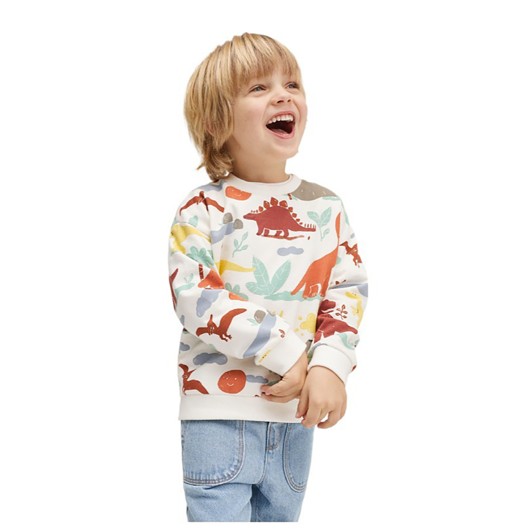 [Espaso] Sweater Baju Anak Laki-Laki Dan PerempuanGambar Dinosaurus Warna Putih