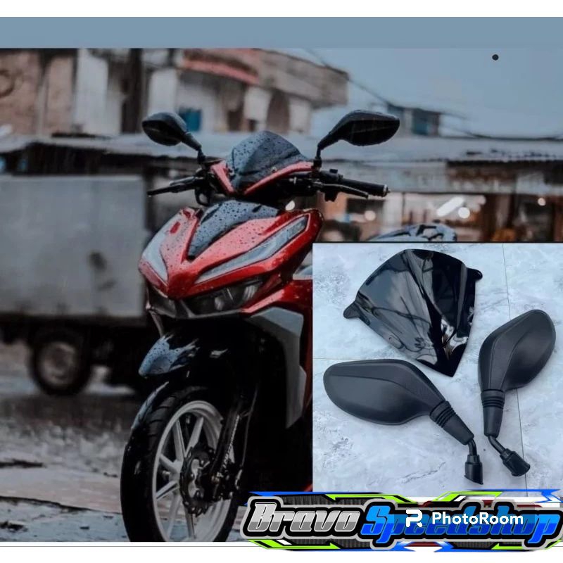 Paketan variasi kaca spion click plus visor bahan akrilik pnp honda vario 125 150 led new esp plus l