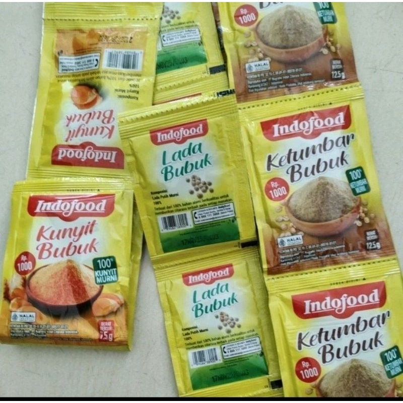 

Indofood Bubuk Kunyit/Ketumbar/Lada 1 renceng isi 12 pcs