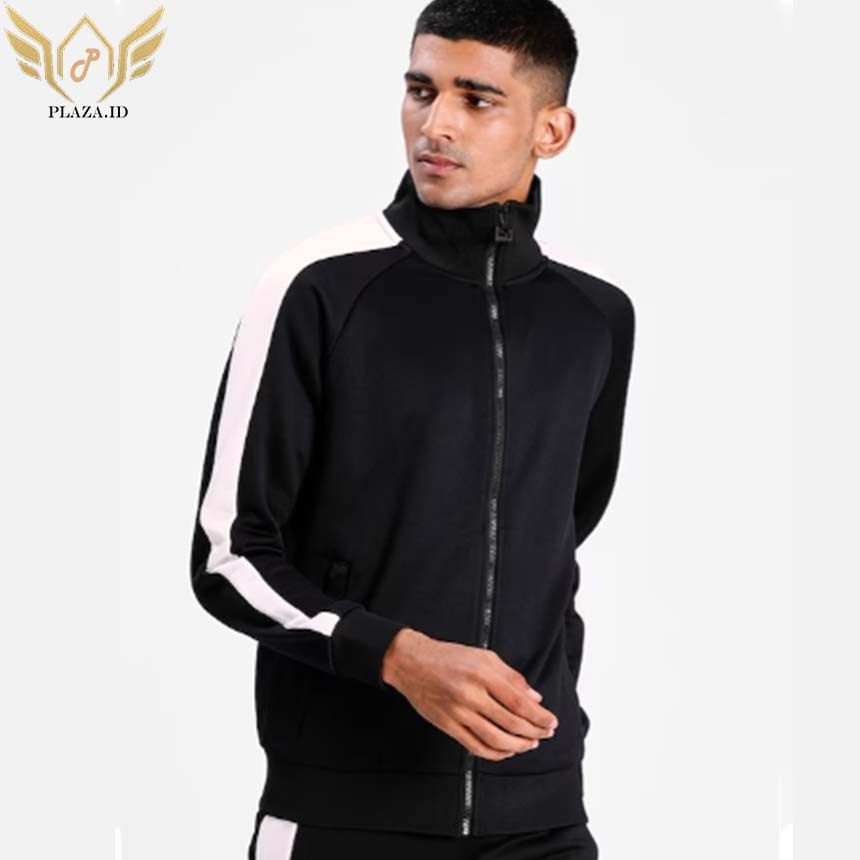 BOMBER PRIA JAKET BOMBER RESLETING S-6XL HITAM JAKET JUMBO HITAM-PUTIH