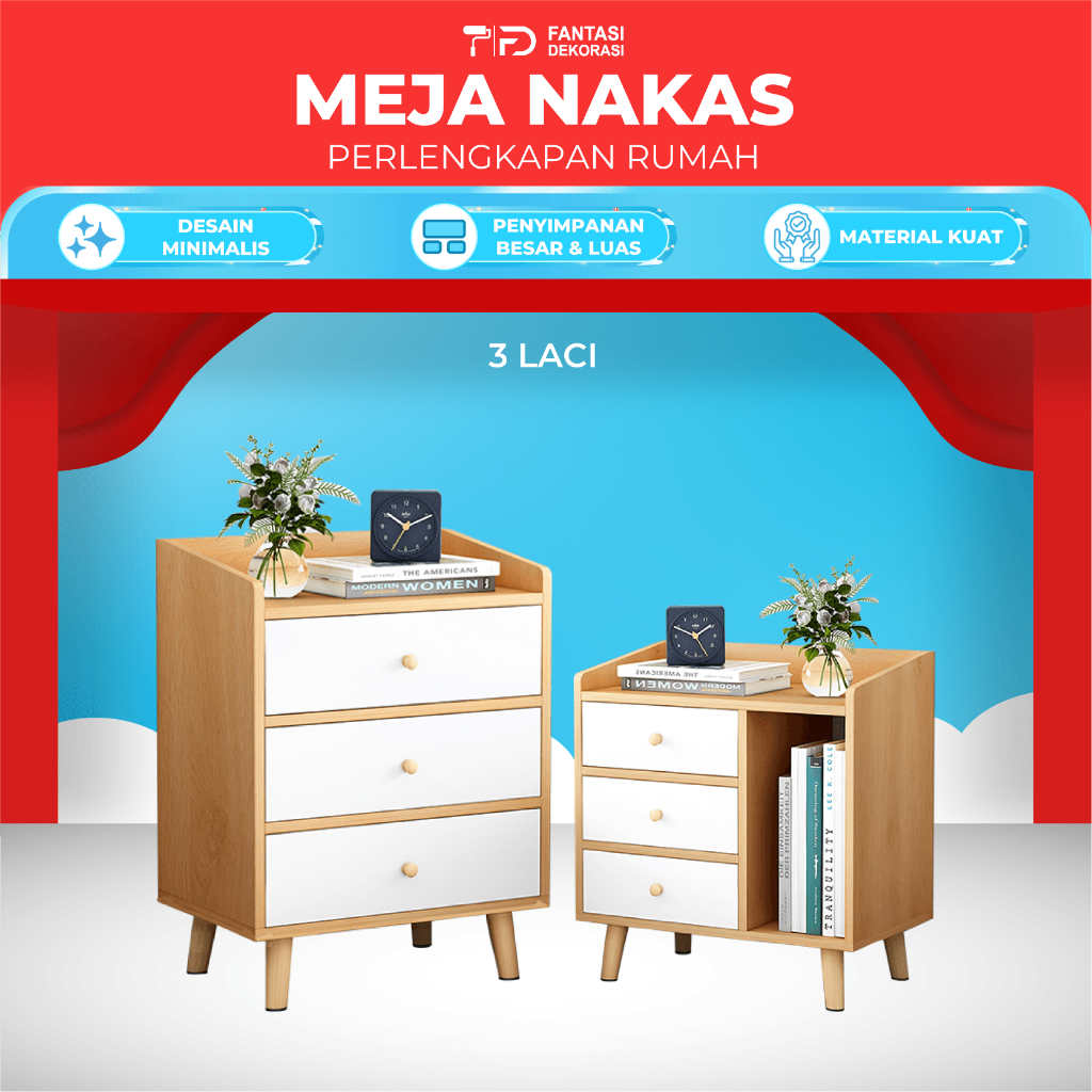 Lemari Nakas 3 Susun/Lemari Meja Kecil /Meja Nakas /Meja Nakas Minimalis/Meja Samping/Bedside Table 