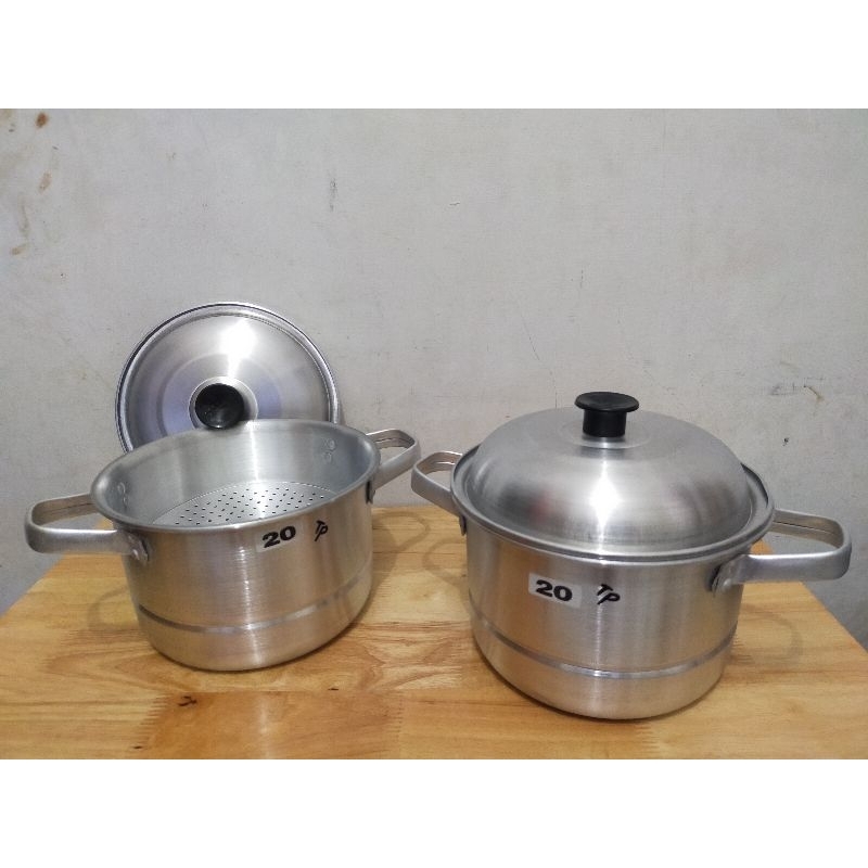 Panci Dandang Aluminum Hallo No.20 / Panci Aluminum / Panci Kukusan Kecil 20cm / Dandang Kukusan Alu