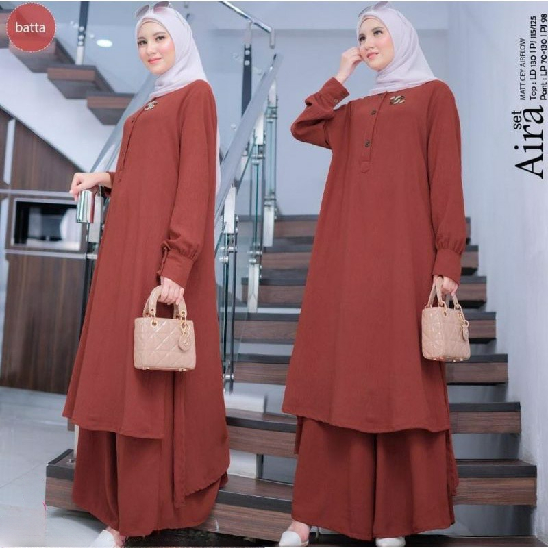 Goodsajifsn - Aira Setelan Wanita Jumbo LD 130 Long Tunik Celana Kulot Fashion Oneset Muslimah