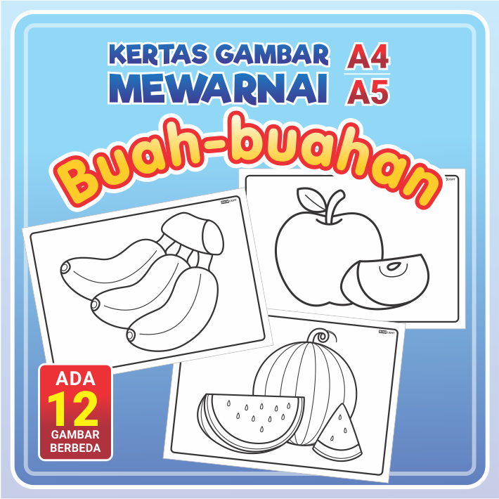 

Kertas Gambar Mewarnai A4 / A5 - BUAH-BUAHAN / Coloring Sheet Anak PAUD TK Edukatif