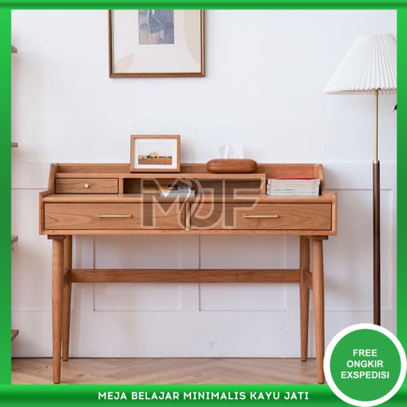 Meja belajar / meja komputer minimalis modern kayu jati