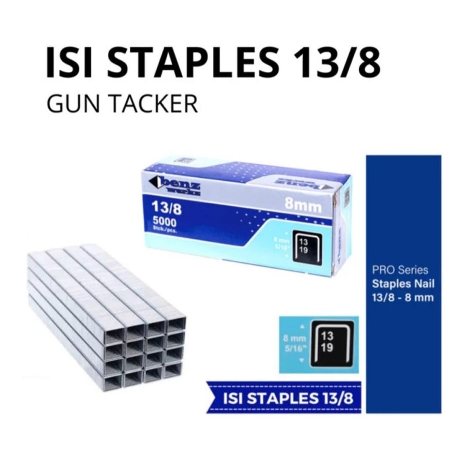 

Isi stapler 13/8 rapide / benz staples tembak angin 5000 pcs isi staples R23