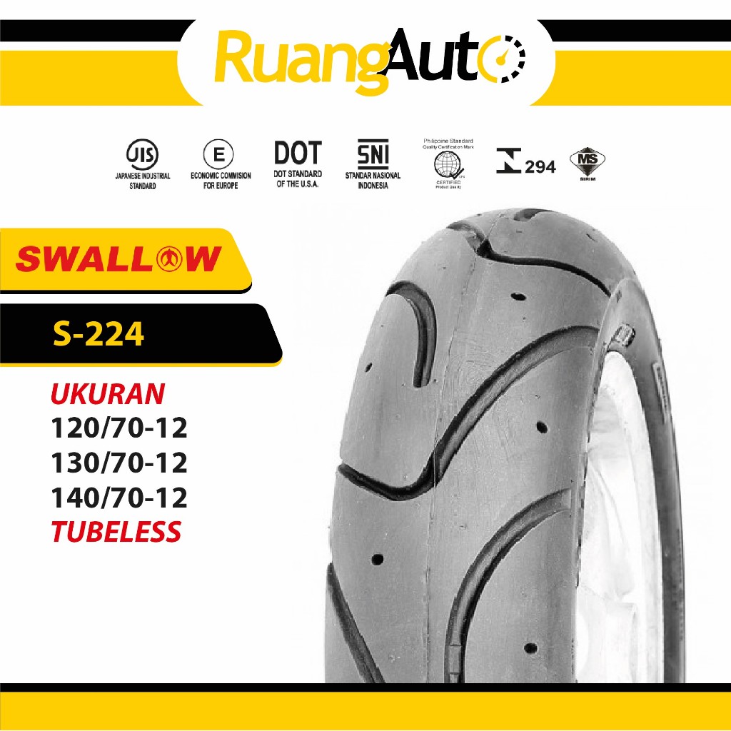 Ban Vespa Swallow S-224 Tubeless Ukuran 120/70 130/70 140/70 Ring 12