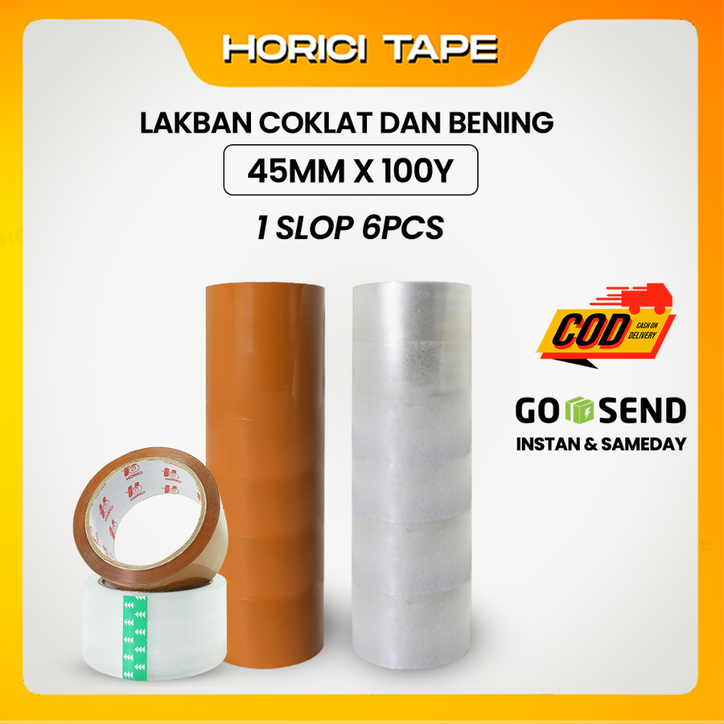 

HORICI 1 Slop Lakban Bening Dan Coklat 45MM x 100Y 45 Micron 6Pcs