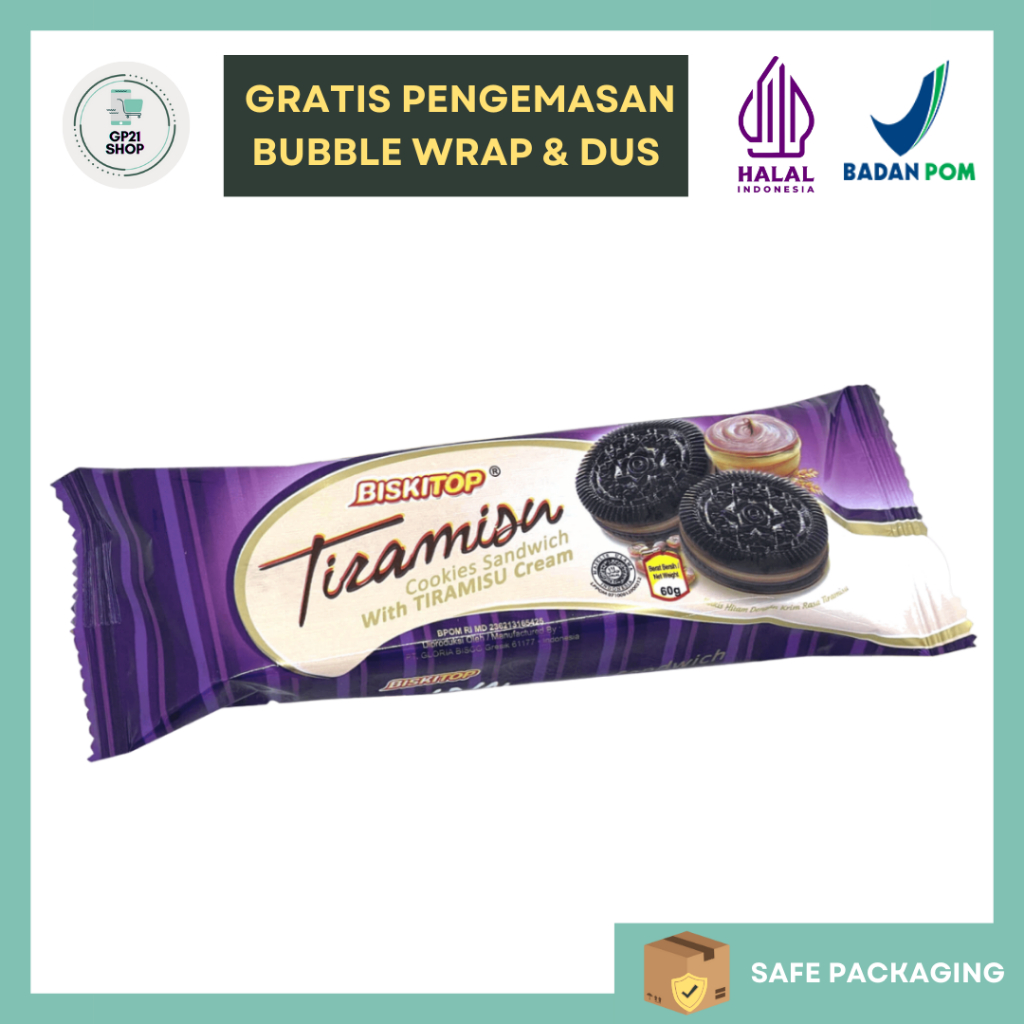 

Biskitop Tiramisu Cookies Sandwich with Tiramisu Cream 50gr - Biskuit Snack Cemilan Murah Enak