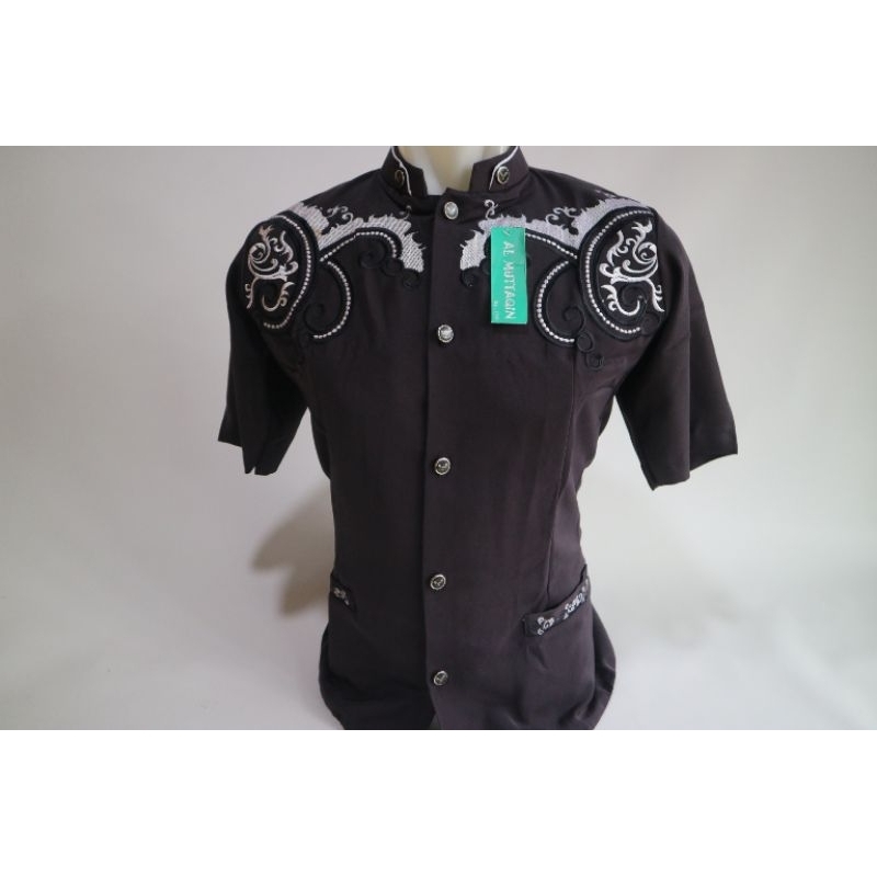 Baju Koko Jasko Jas Koko Muslim Pria Dewasa Abu Lengan Pendek Bordir Modern Murah Al Muttaqin