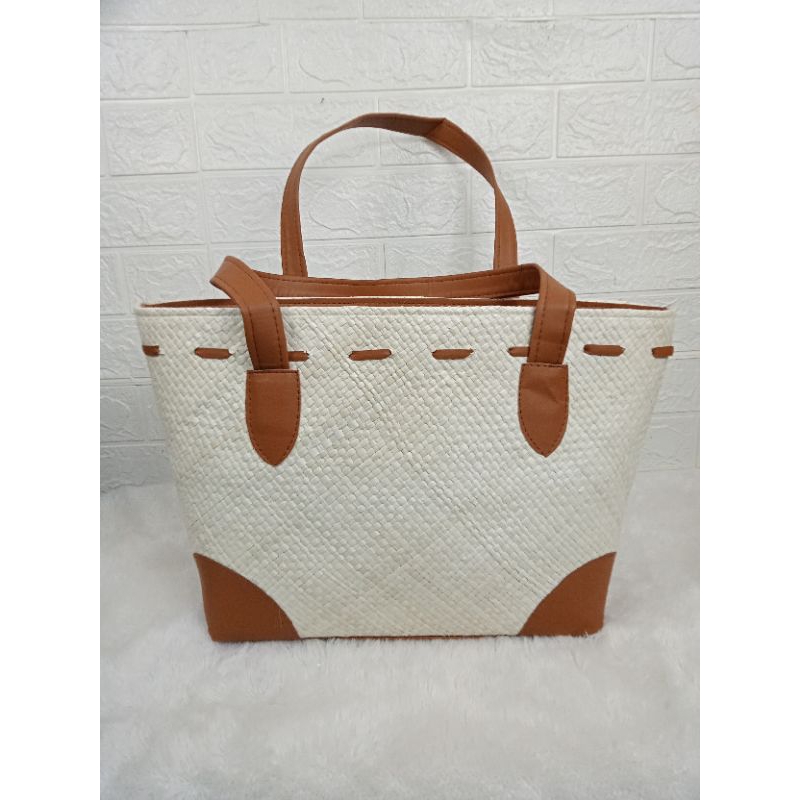 Tas kepang sulam strip bakul/Tas anyaman pandan