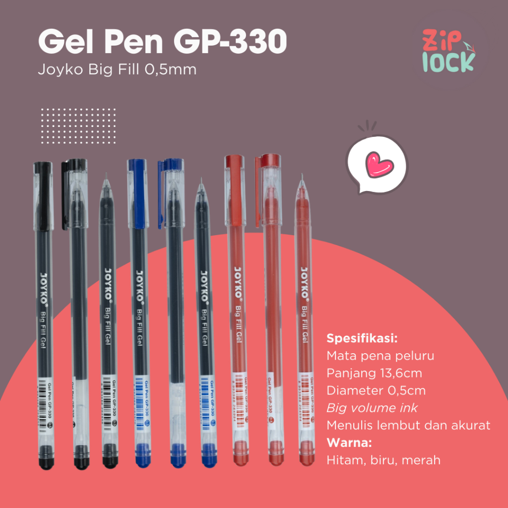 

Gel Pen Pulpen Pena Joyko GP-330 Big Fill Gel 0.5 mm