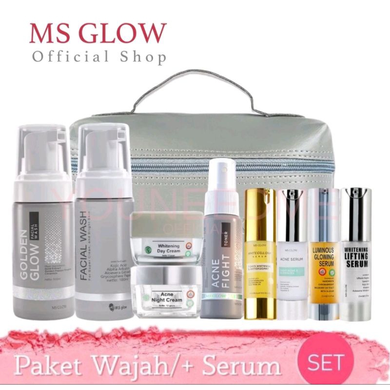 Ms glow paket lengkap original sepaket 1 set msglow whitening acne luminous ultimate whitecell dna