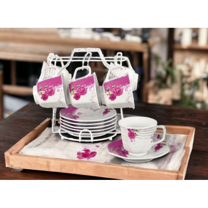 tea set VICENZA cc78-1 motif Eternity, set Cangkir Vicenza, dengan bentuk khas cangkir Segi Delapan 