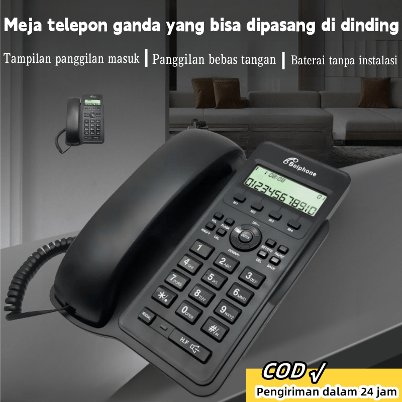 Telepon kabel rumah tangga Tampilan pemanggil LCD Tanpa baterai Speakerphone Meja Dinding Telepon ka