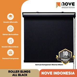 Roller Blinds All Black Semua Komponen Hitam - Tirai Gulung - Tirai Minimalis - Gorden Jendela - Uku