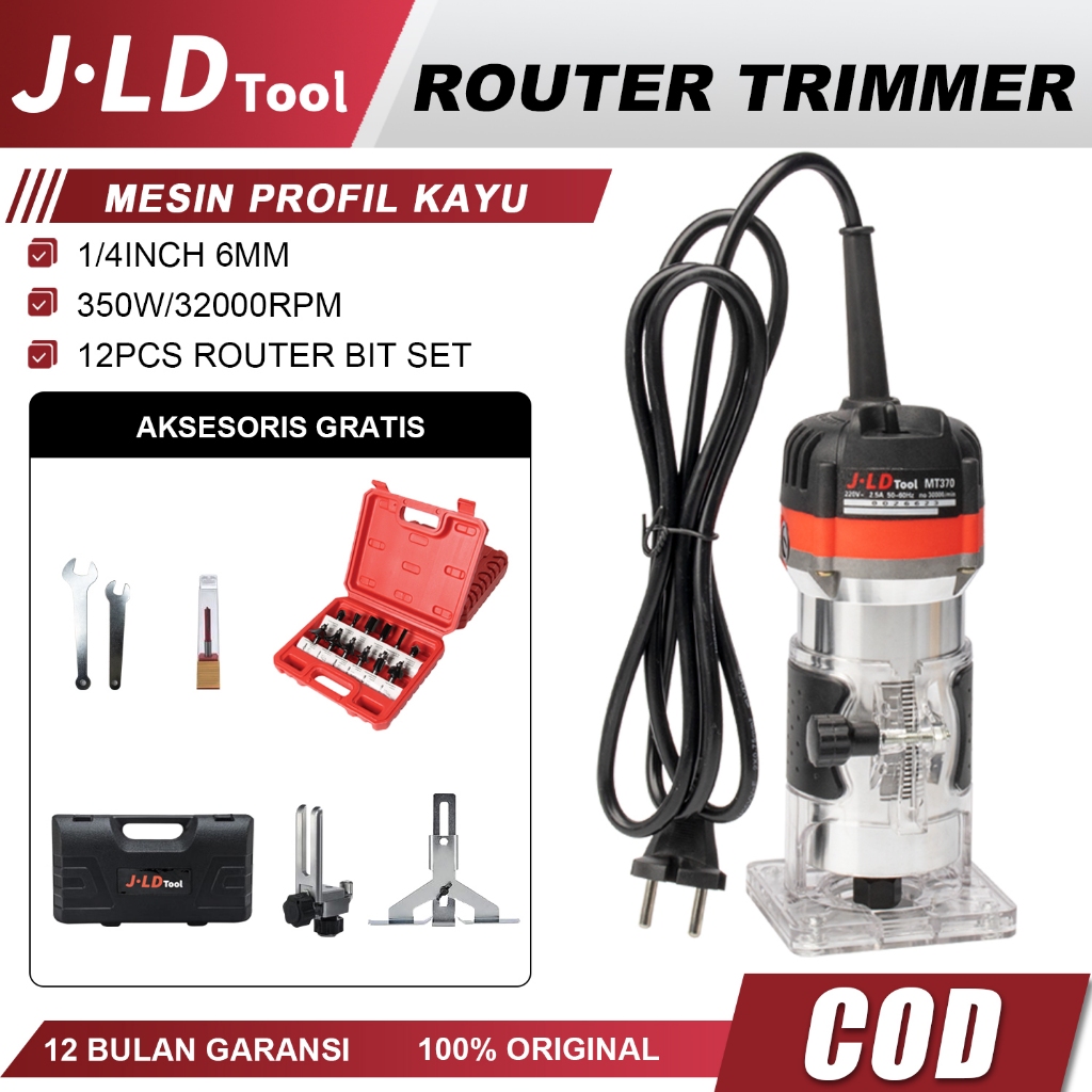 JLD 350W Mesin Router Profil Kayu Fullset Wood Trimmer Mesin Ukir Kayu Router Kayu JLD Profil Kayu