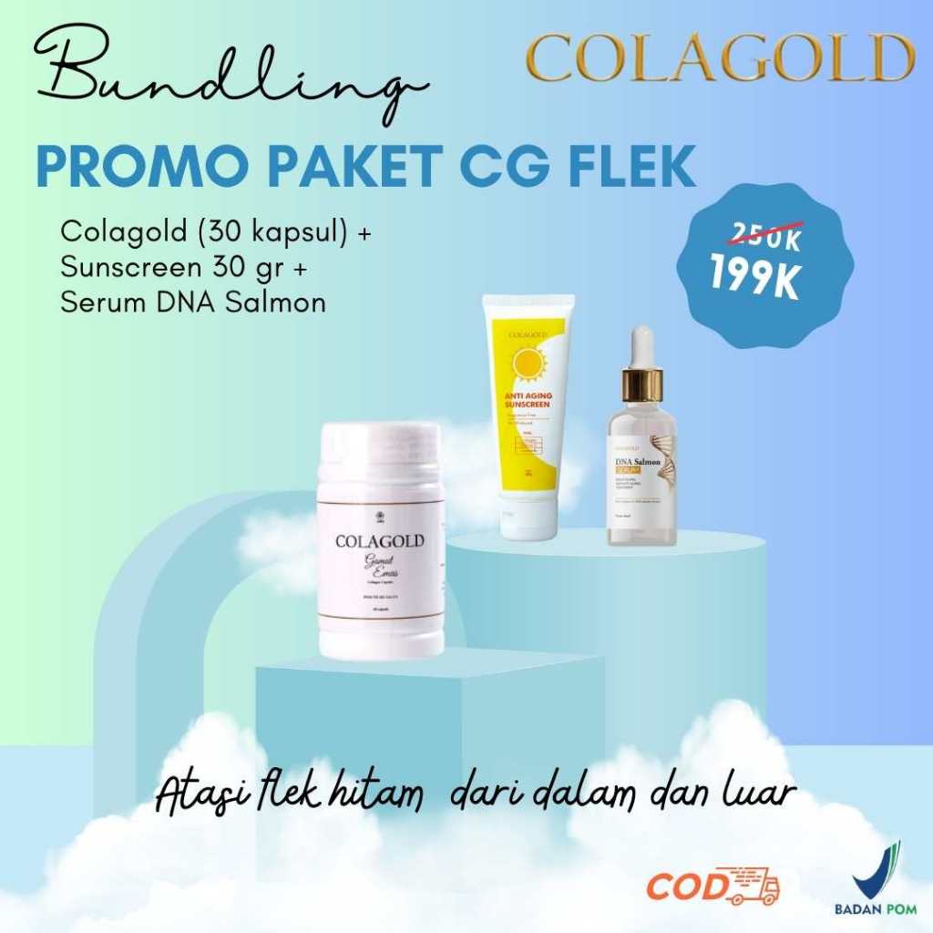 PAKET FLEK HITAM - Colagold Kapsul-Sunscreen 30 g- Suplemen DNA Salmon-Cream DNA Salmon-Daycream